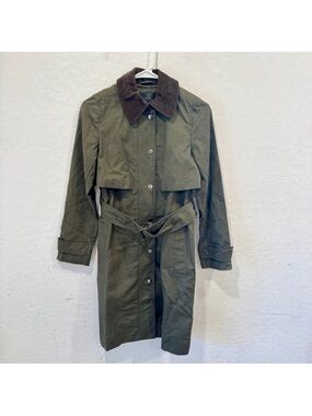 J. Crew Olive Trench Coat with Brown Corduroy Collar